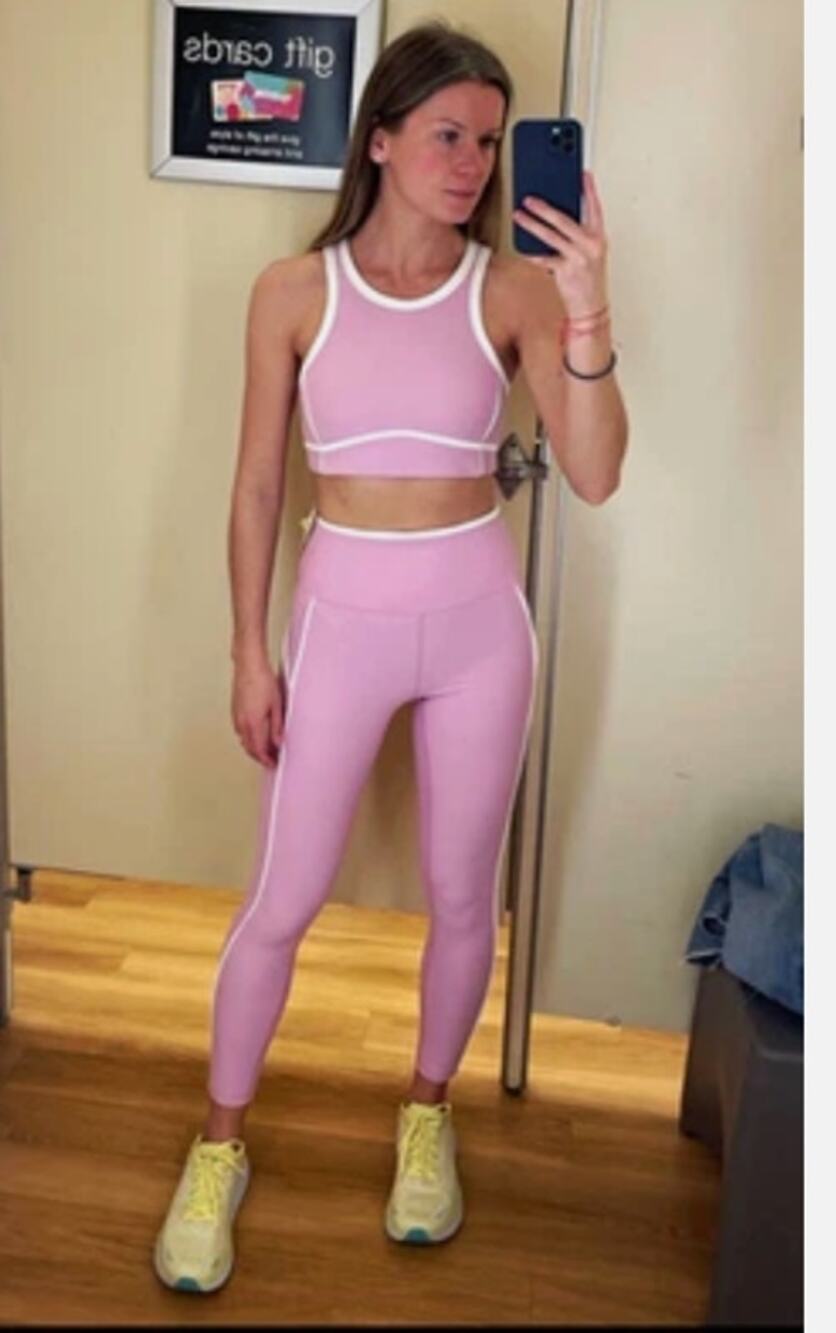 Pink High-Waist Seam Detail Leggings and Crop Top Set